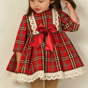 Designer Christmas dress red plaid 18m